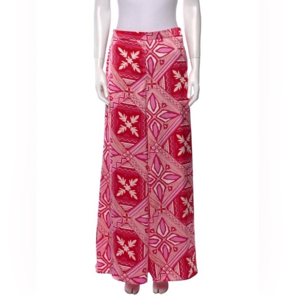 Caroline Constas Printed Wide Leg Pants High Rise with Pockets NWT Pink White - Picture 2 of 11